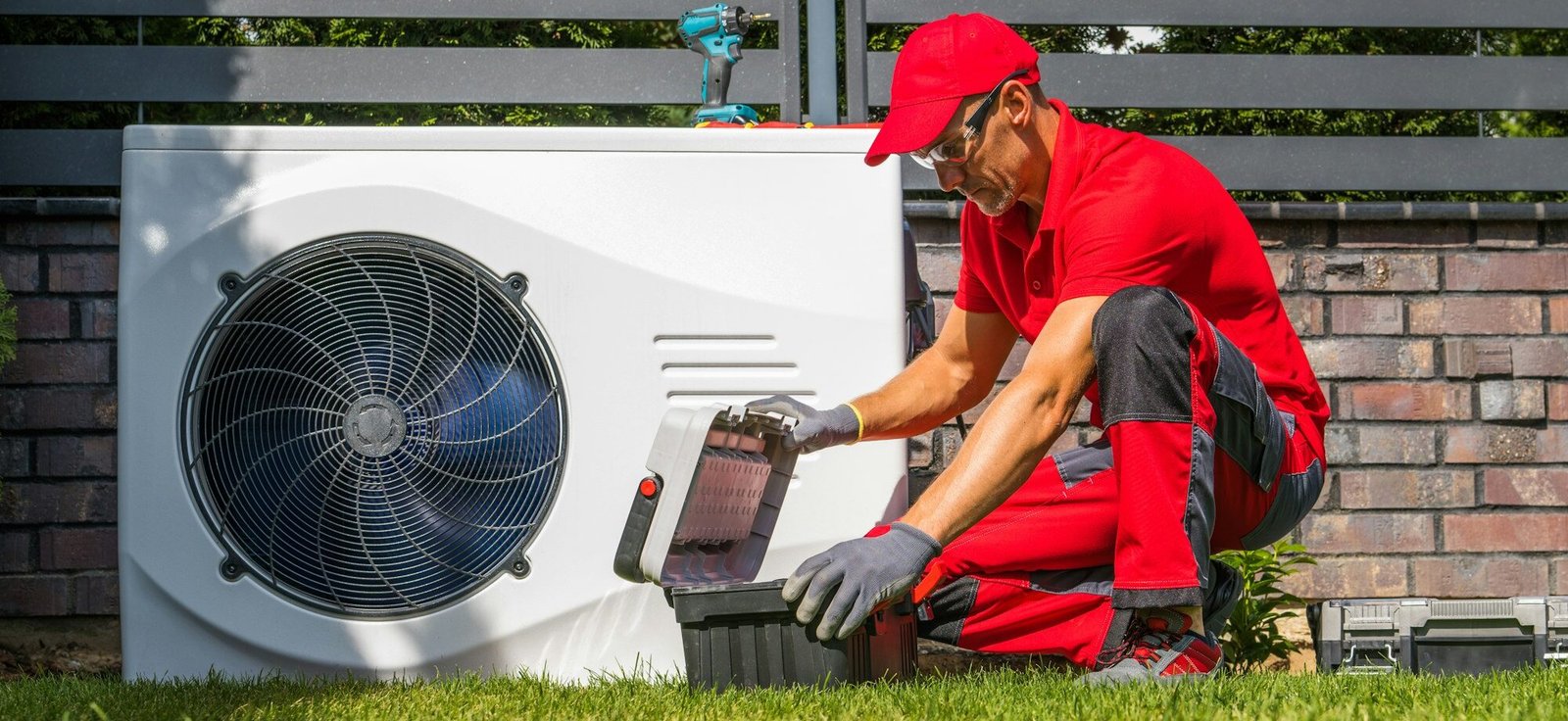 Professional Heat Pumps Technician Installing New Device